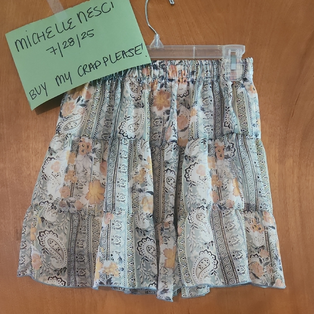 Altar'd State Floral Mini Skirt - Blue and Cream